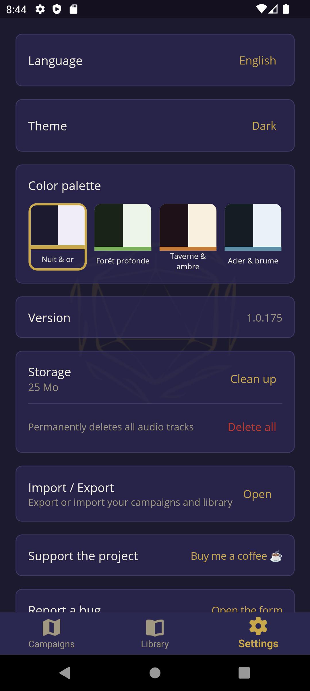 Réglages de l'application